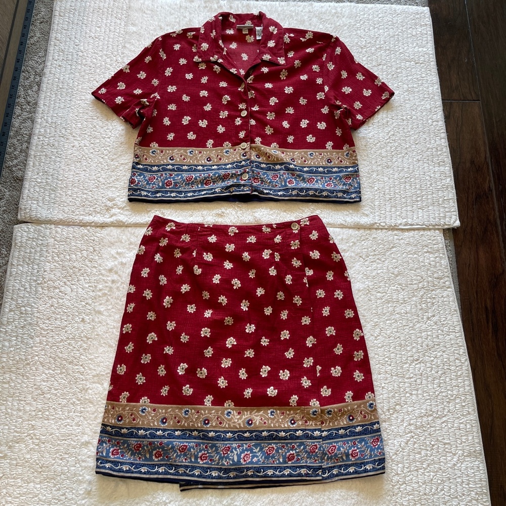 Vtg Sun River Set Crop Top and Wrap Skirt Women's Size M Boho Floral